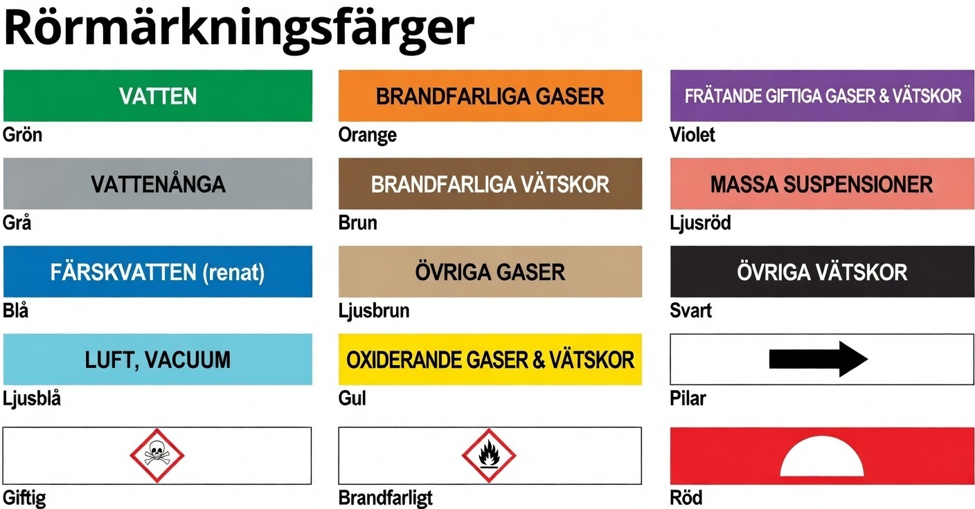 Rörmärkning färger enligt svensk standard